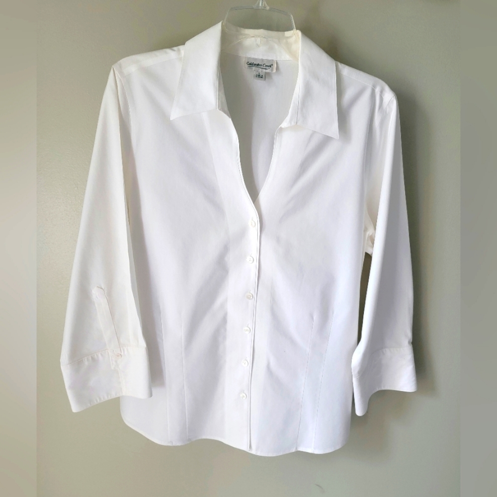 Cold Water Creek Easy Care 3/4 Sleeve Button Down No Iron Blouse Size La…